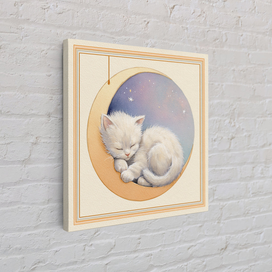 Sleeping Kitten on Crescent Moon Canvas Print, Nursery Decor, Contemporary Art, Nursery, Wall Decals, Nursery Wall Decor, NDE-1x1-89