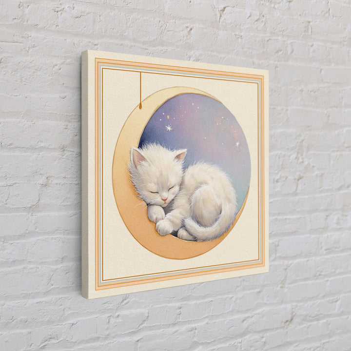 Sleeping Kitten on Crescent Moon Canvas Print, Nursery Decor, Contemporary Art, Nursery, Wall Decals, Nursery Wall Decor, NDE-1x1-89