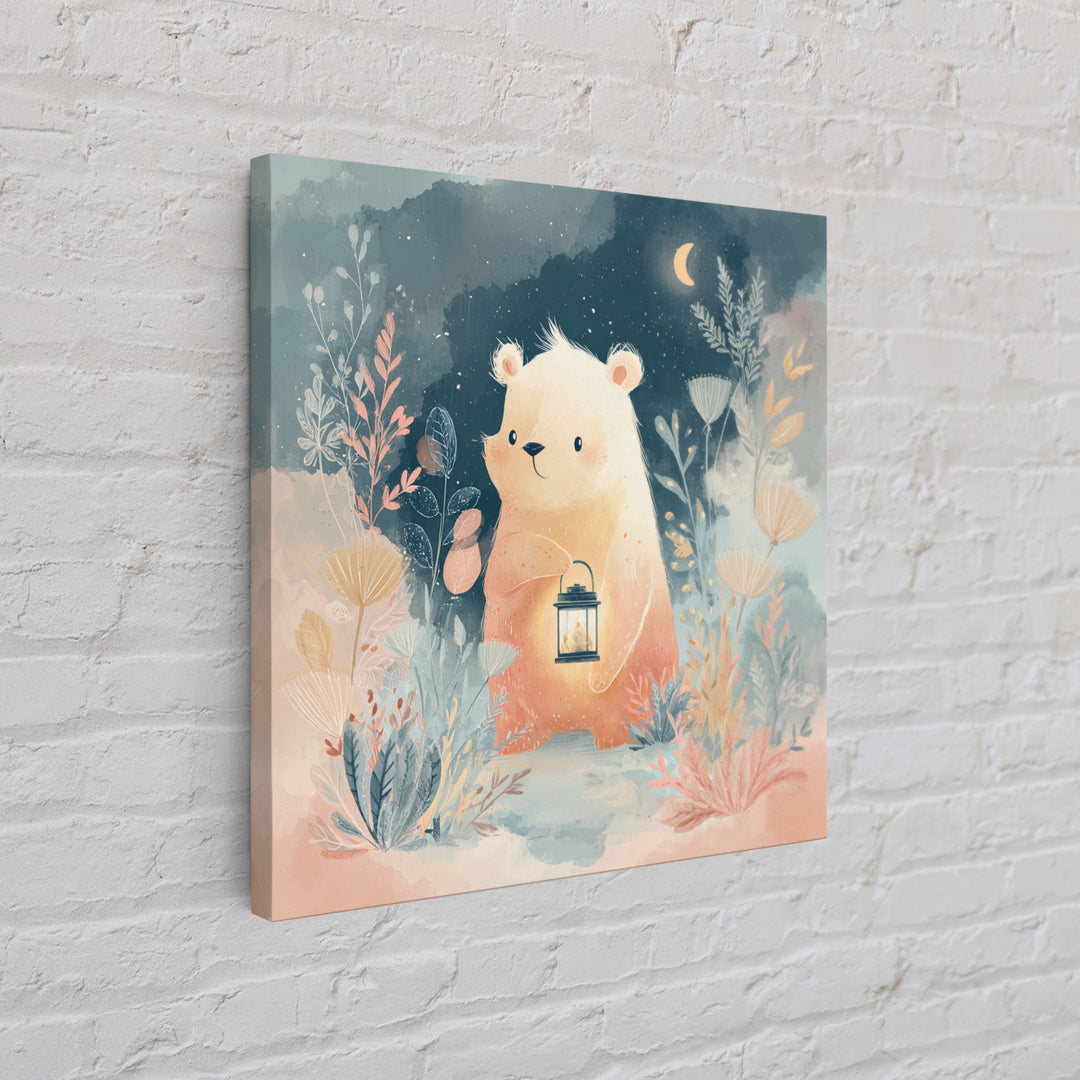 Storybook Bear with Little Lantern Canvas Print, Nursery Decor, Statement Artwork, Fine Art, Nursery, Printable Wall Art, NDE-1x1-9
