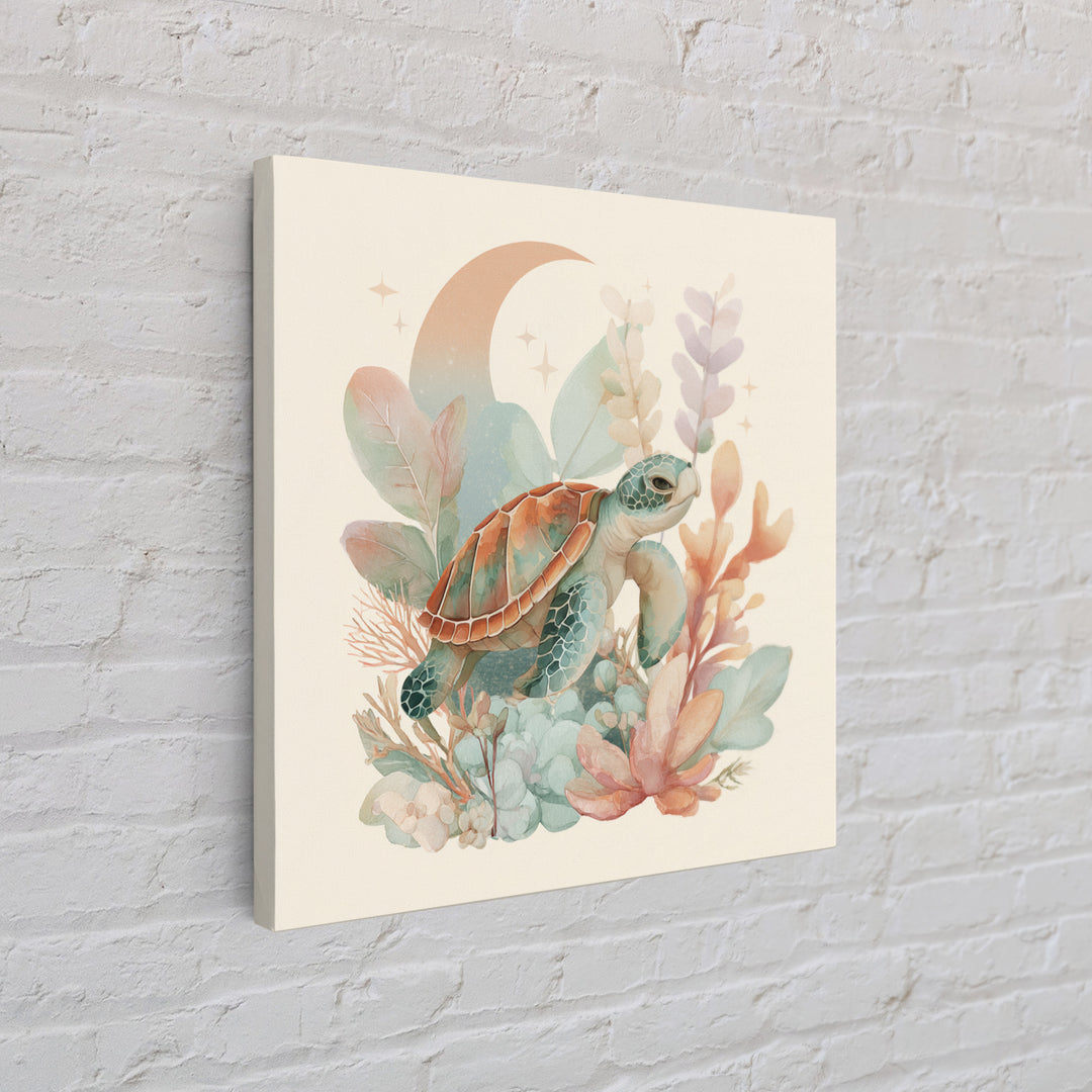 Tiny Turtle with Sea Plants Canvas Print, Nursery Decor, Room Decor, Fine Art, Nursery, Framed Wall Art, Bedroom Decor, NDE-1x1-91