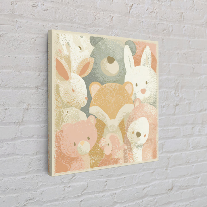Woodland Animal Parade Canvas Print, Nursery Decor, Textured Painting, Nursery, Bedroom Decor, Wall Decal, Wall Decals, NDE-1x1-98
