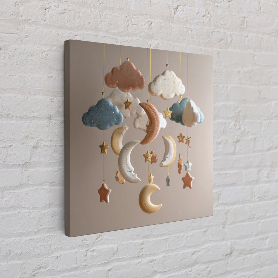 Moon Phase Mobile Canvas Print, Nursery Decor, Art Print, Nursery, Woodland Nursery Decor, Nursery Prints, Playroom Decor, NDE-1x1-99