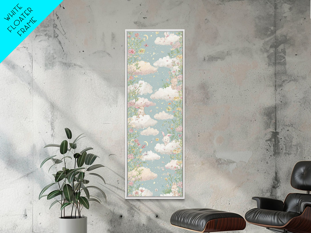 Pastel Butterfly and Wildflower Pattern Canvas Print, Nursery Decor, Nursery Wall Decals, Oil Painting, Nursery, NDE-1x3-100