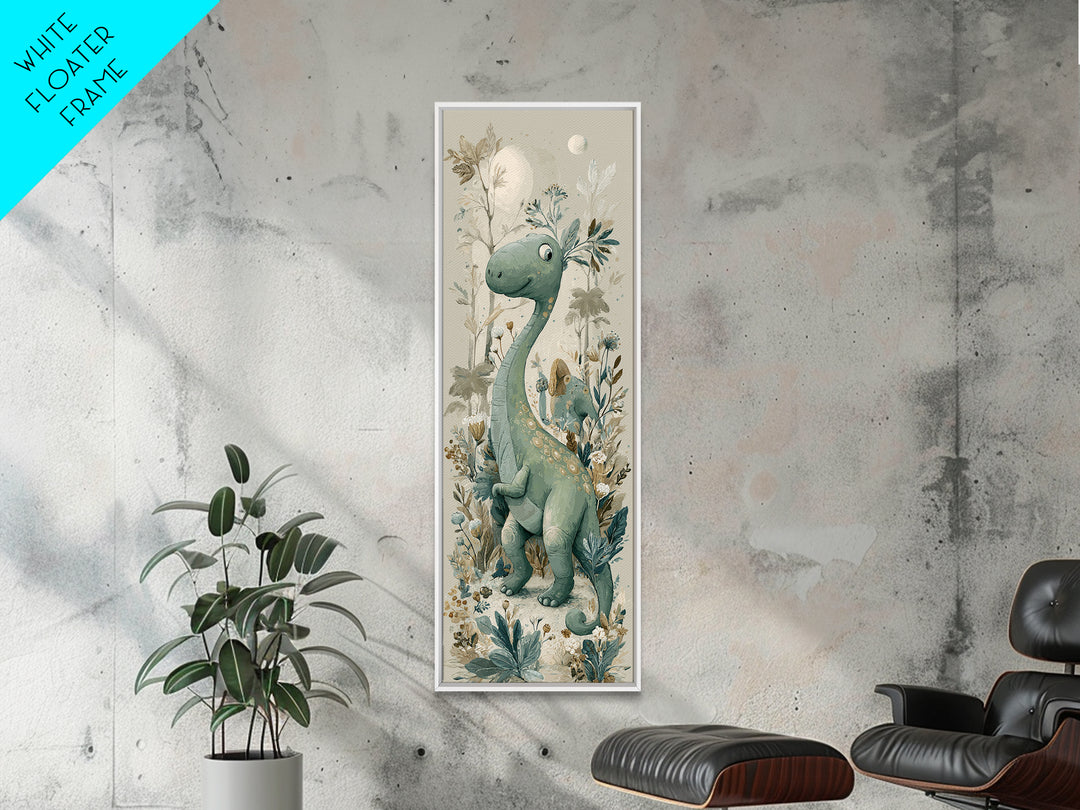 Gentle Dinosaur Family Framed Canvas Print, Nursery Decor, Nursery Wall Decor, Nursery, Nursery Name Sign, Kids Wall Art, NDE-1x3-19