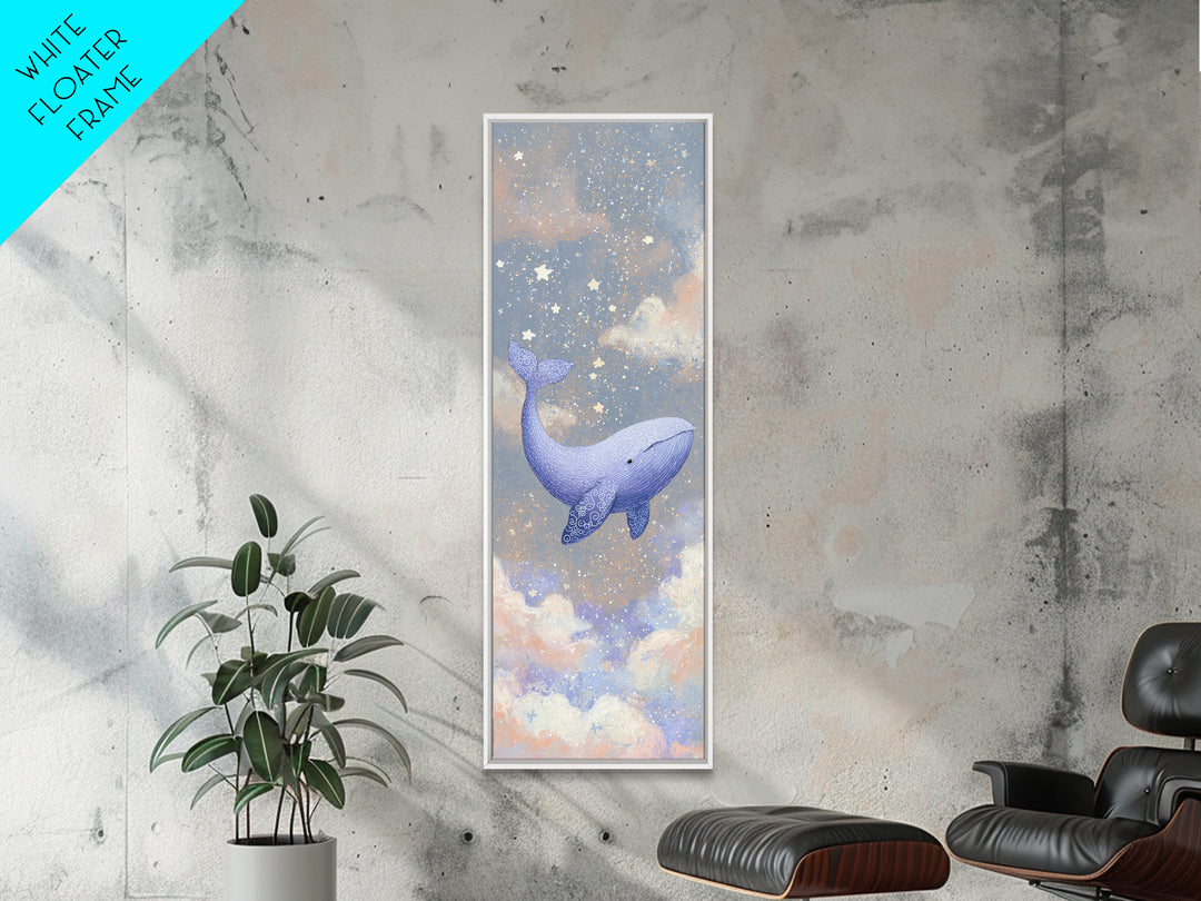 Baby Whale Swimming Through Stars Framed Canvas Print, Nursery Decor, Wall Decor, Fine Art, Nursery, Woodland Nursery Decor, NDE-1x3-20