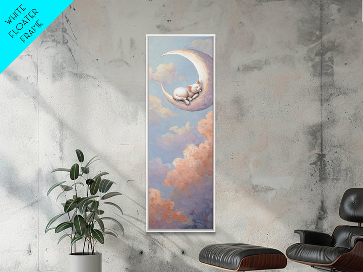 Sleeping Kitten on Crescent Moon Framed Canvas Print, Nursery Decor, Textured Painting, Fine Art, Nursery, Bedroom Decor, NDE-1x3-29
