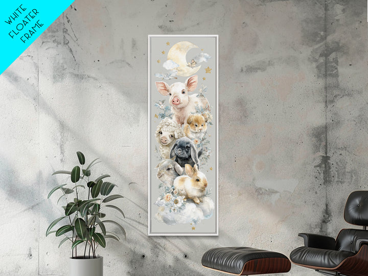 Farm Animals in Soft Watercolor Style Framed Canvas Print, Nursery Decor, Nursery Wall Decal, Oil Painting, Nursery, NDE-1x3-30