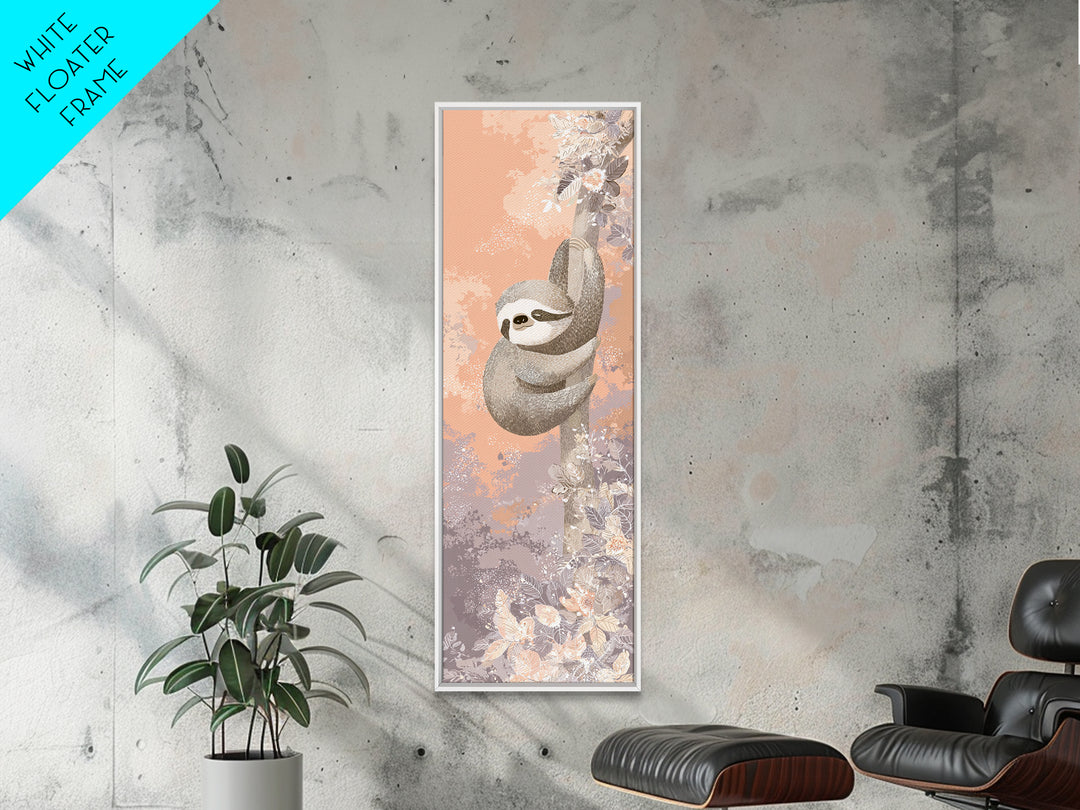 Sleepy Sloth Hanging from Branch Canvas Print, Nursery Decor, Neutral Decor, Oil Painting, Nursery, Home Decor, Wall Decor, NDE-1x3-42