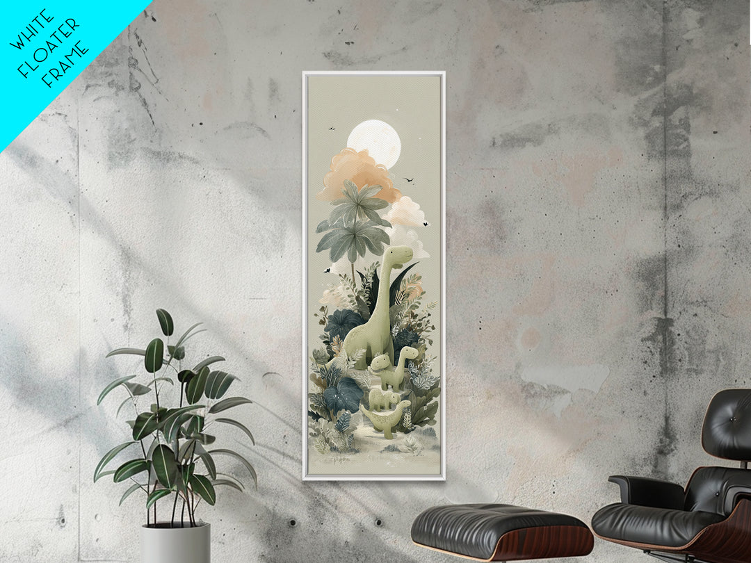 Gentle Dinosaur Family Canvas Print, Nursery Decor, Floral Wall Art, Fine Art, Nursery, Gallery Decor, Neutral Decor, NDE-1x3-43
