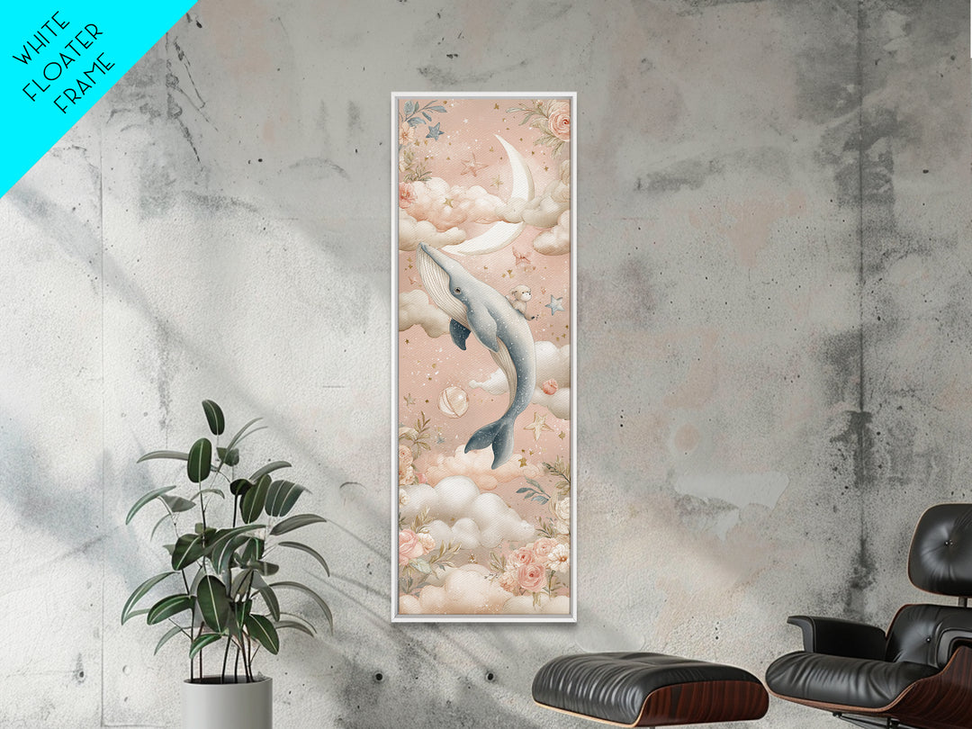 Baby Whale Swimming Through Stars Canvas Print, Nursery Decor, Framed Wall Art, Fine Art, Nursery, Safari Nursery Decor, NDE-1x3-44