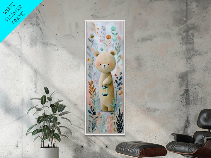 Storybook Bear with Little Lantern Framed Canvas Print, Nursery Decor, Wall Art, Oil Painting, Nursery, Nursery Wall Decor, NDE-1x3-45