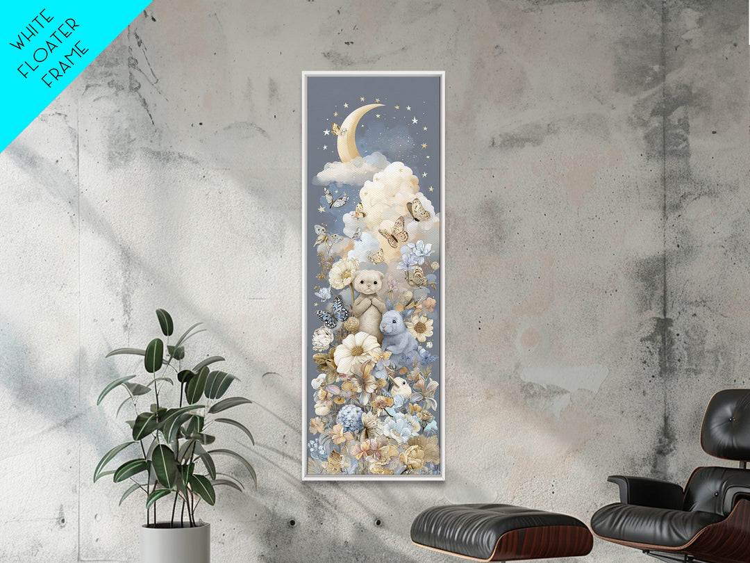 Pastel Butterfly and Wildflower Pattern Framed Canvas Print, Nursery Decor, Wall Decal, Watercolor Art, Nursery, Wall Light, NDE-1x3-52