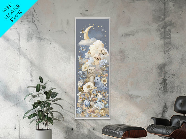 Pastel Butterfly and Wildflower Pattern Framed Canvas Print, Nursery Decor, Wall Decal, Watercolor Art, Nursery, Wall Light, NDE-1x3-52