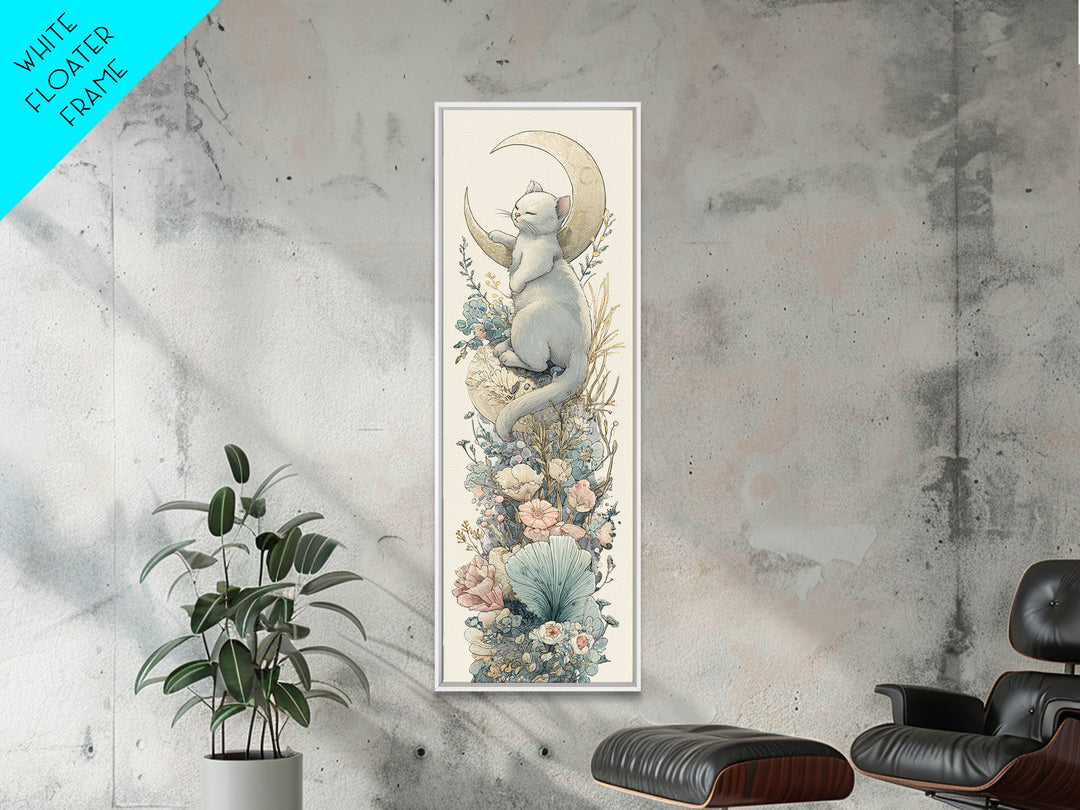 Sleeping Kitten on Crescent Moon Framed Canvas Print, Nursery Decor, Textured Painting, Fine Art, Nursery, Bedroom Decor, NDE-1x3-53