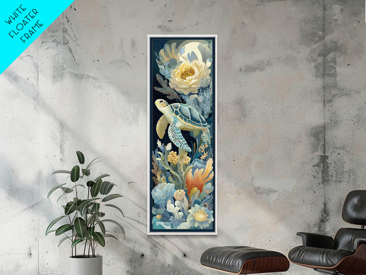 Tiny Turtle with Sea Plants Canvas Print, Nursery Decor, Floral Wallpaper, Oil Painting, Nursery, Fine Art Print, NDE-1x3-55