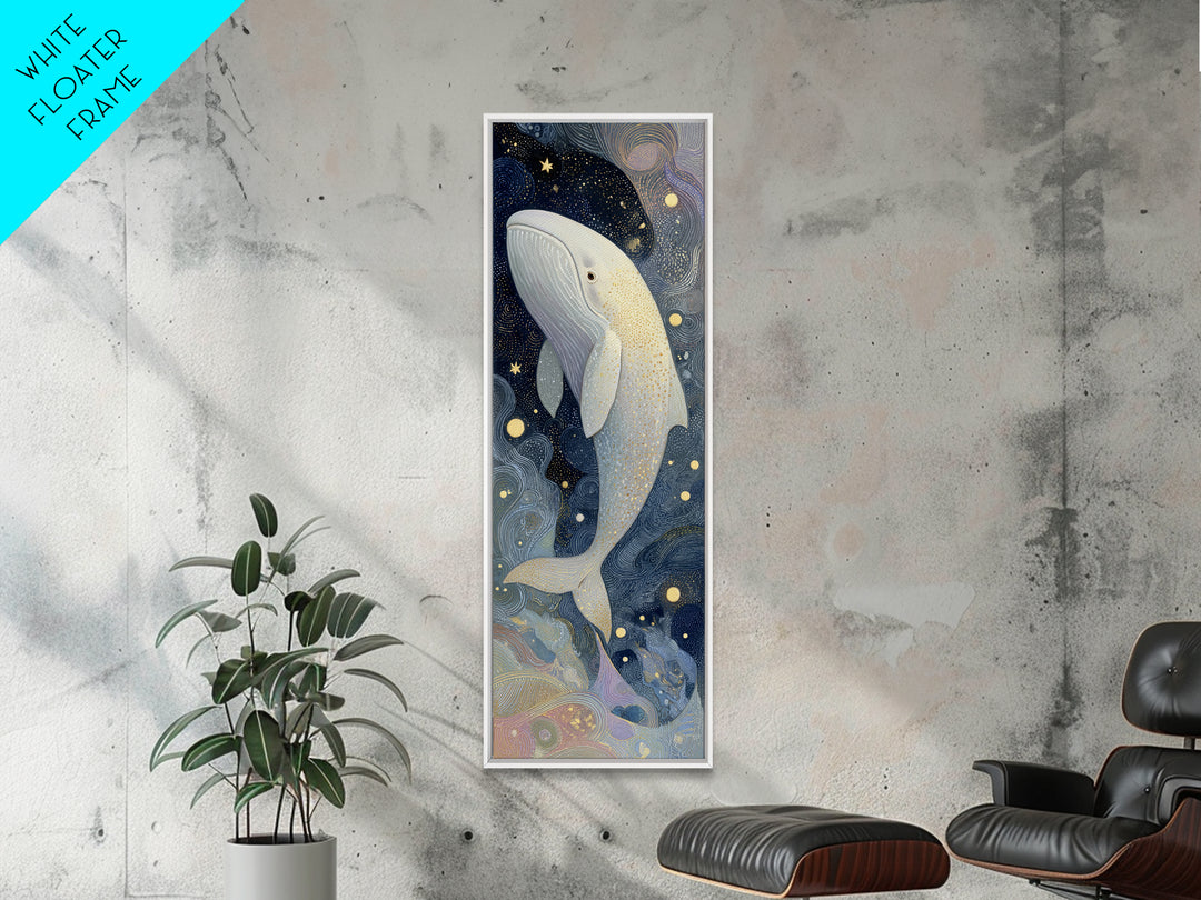 Baby Whale Swimming Through Stars Canvas Print, Nursery Decor, Botanical Wall Art, Nursery, Neutral Decor, Modern Decor, NDE-1x3-68