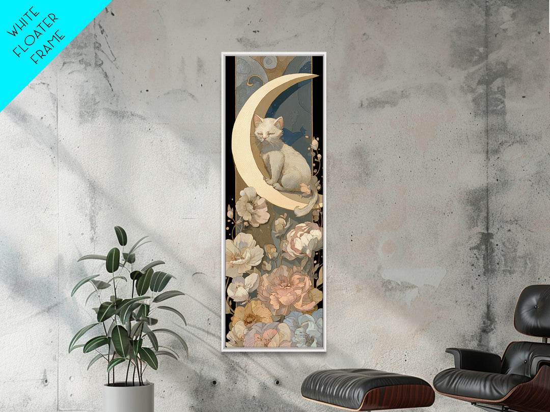 Sleeping Kitten on Crescent Moon Canvas Print, Nursery Decor, Wall Decor, Nursery, Woodland Nursery Decor, Nursery Prints, NDE-1x3-77