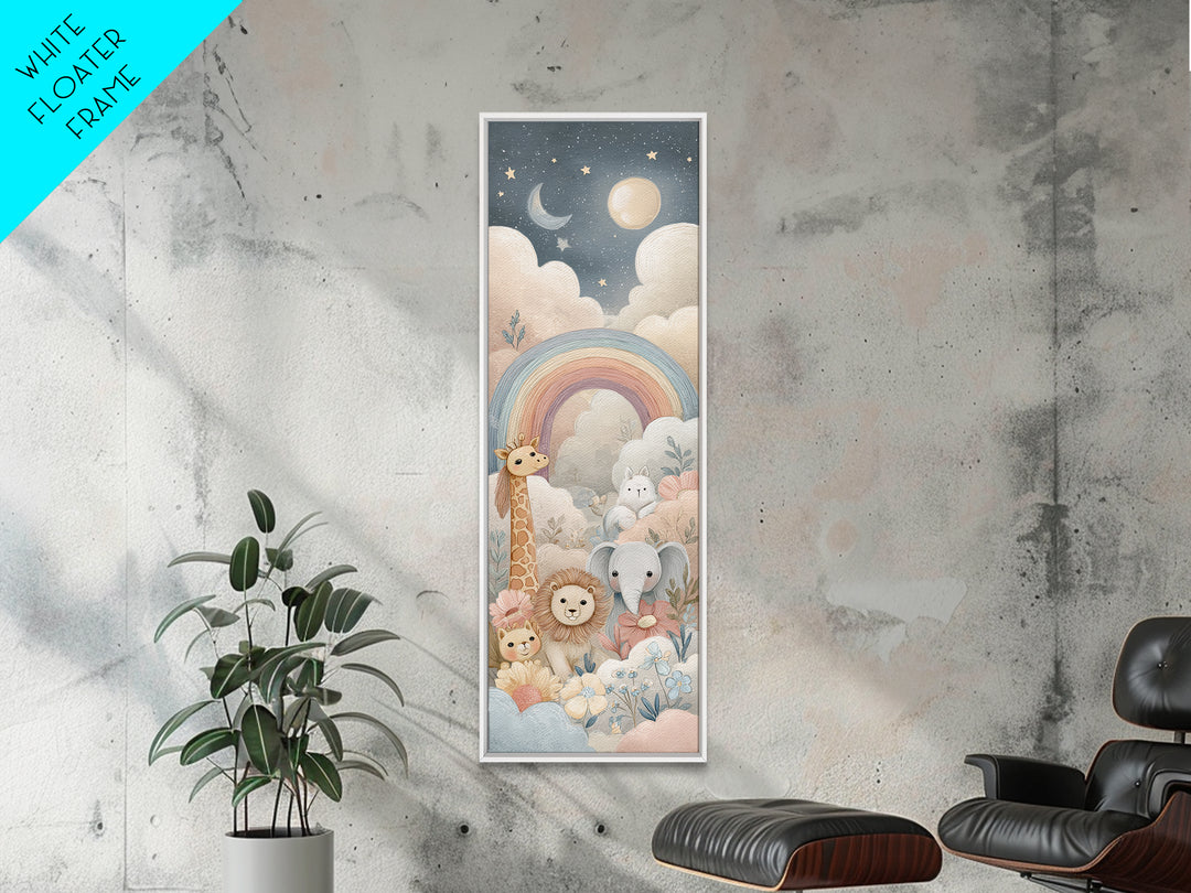 Cloud Rainbow and Raindrop Composition Framed Canvas Print, Nursery Decor, Contemporary Art, Fine Art, Nursery, Wall Decals, NDE-1x3-8