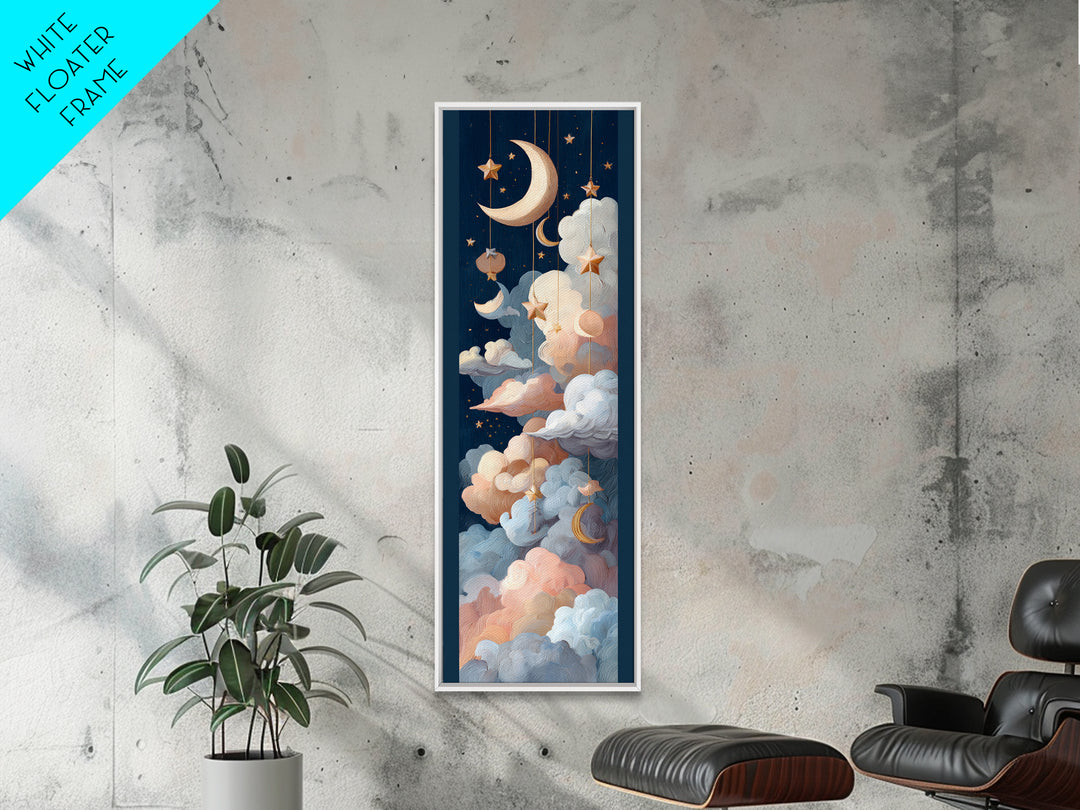 Moon Phase Mobile Framed Canvas Print, Nursery Decor, Statement Artwork, Fine Art, Nursery, Nursery Wall Art, NDE-1x3-87