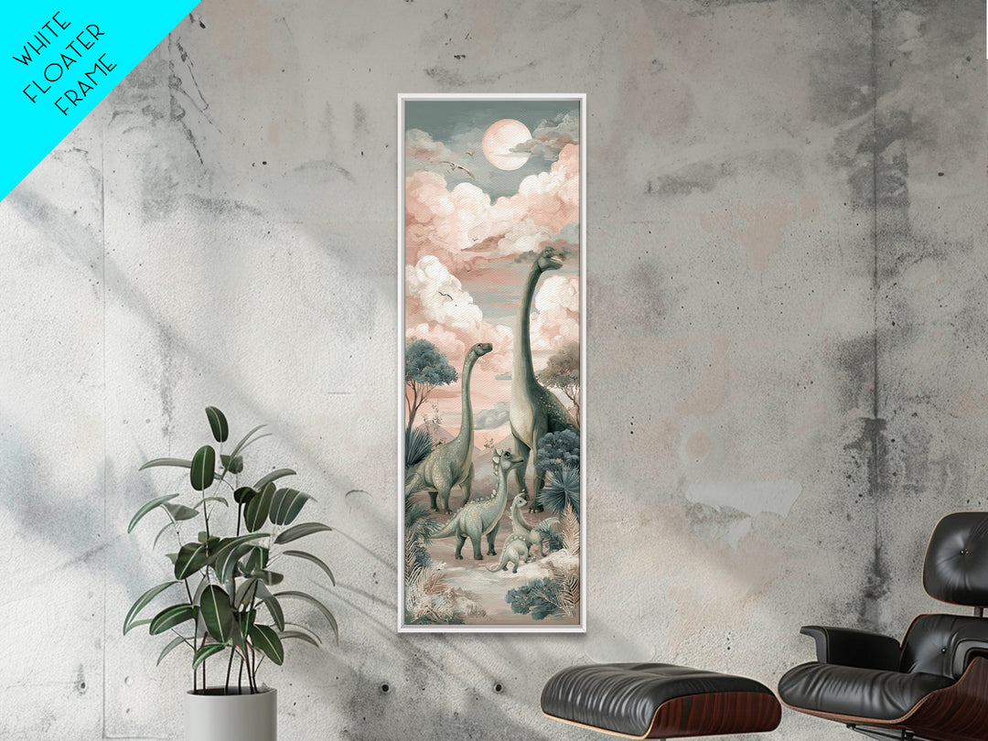 Gentle Dinosaur Family Framed Canvas Print, Nursery Decor, Boho Decor, Oil Painting, Nursery, Nursery Wall Art, Framed Wall Art, NDE-1x3-91