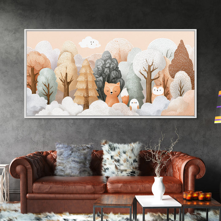 Fox and Owl Friends Framed Canvas Print, Nursery Decor, Contemporary Art, Fine Art, Nursery, Wall Decals, Nursery Wall Decor, NDE-2x1-10