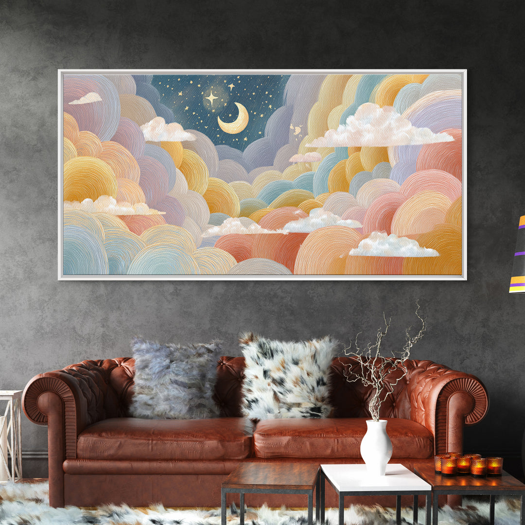 Pastel Rainbow with Soft Cloud Shapes Canvas Print, Nursery Decor, Nursery Wall Art, Fine Art, Nursery, Botanical Wall Art, NDE-2x1-21