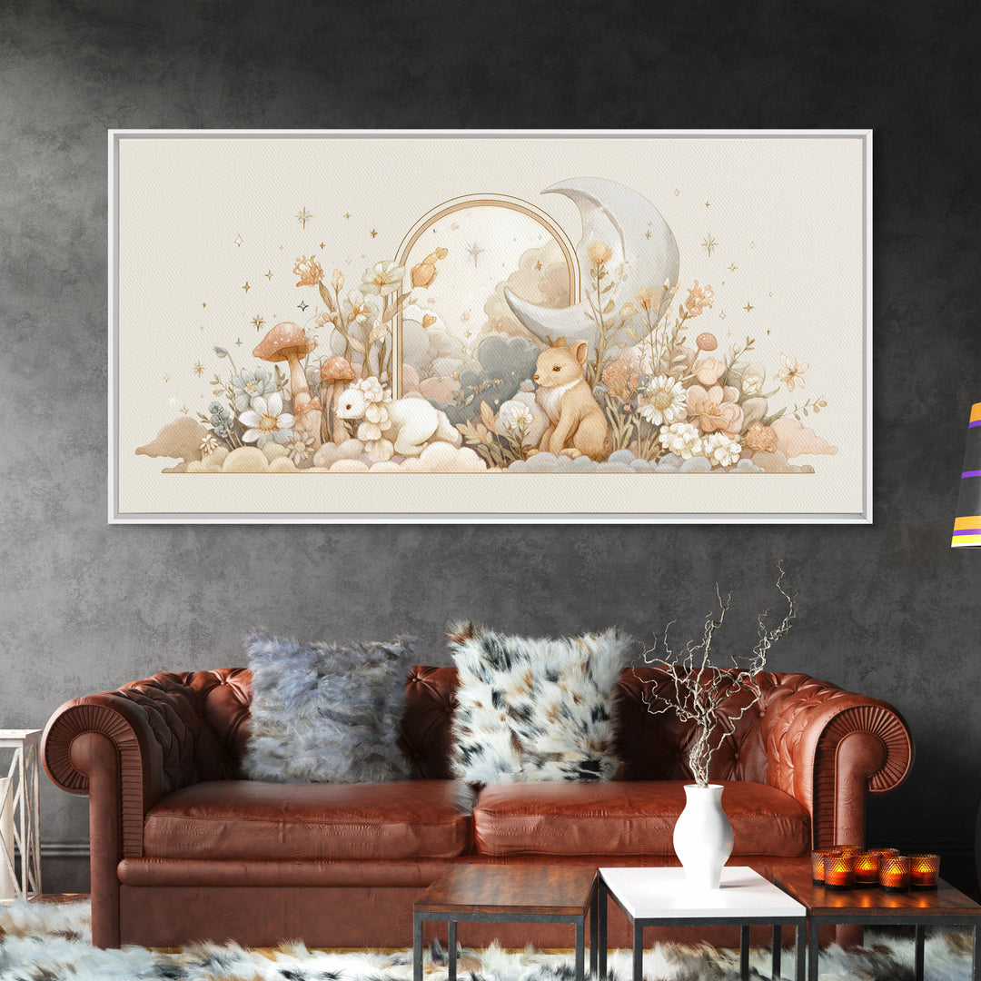 Soft Floral Initial Frame Without Letters Framed Canvas Print, Nursery Decor, Minimalist Decor, Oil Painting, Nursery, NDE-2x1-30