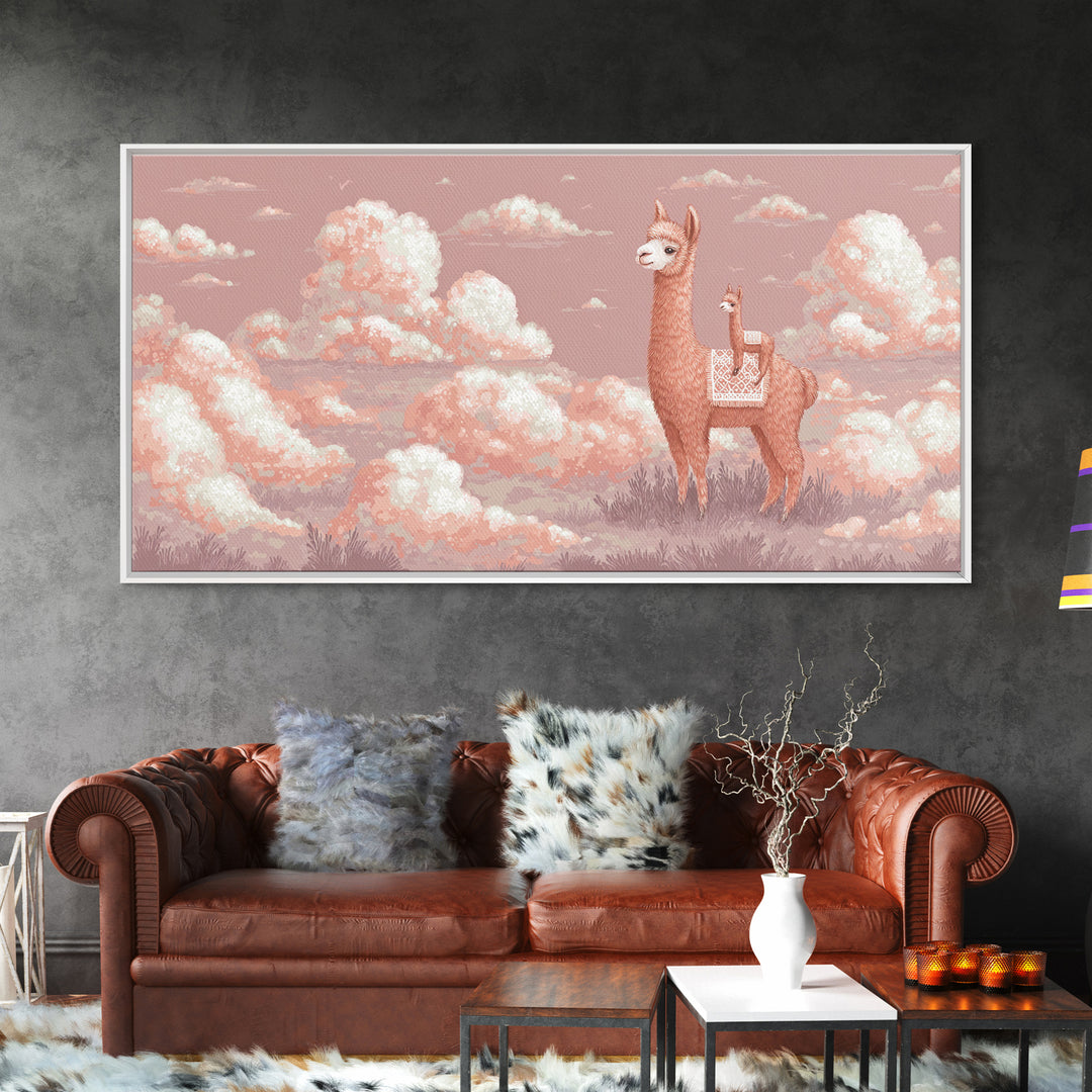 Cute Llama with Blanket Pattern Canvas Print, Nursery Decor, Nursery, Floral Wall Art, Botanical Wall Art, Floral Wallpaper, NDE-2x1-41