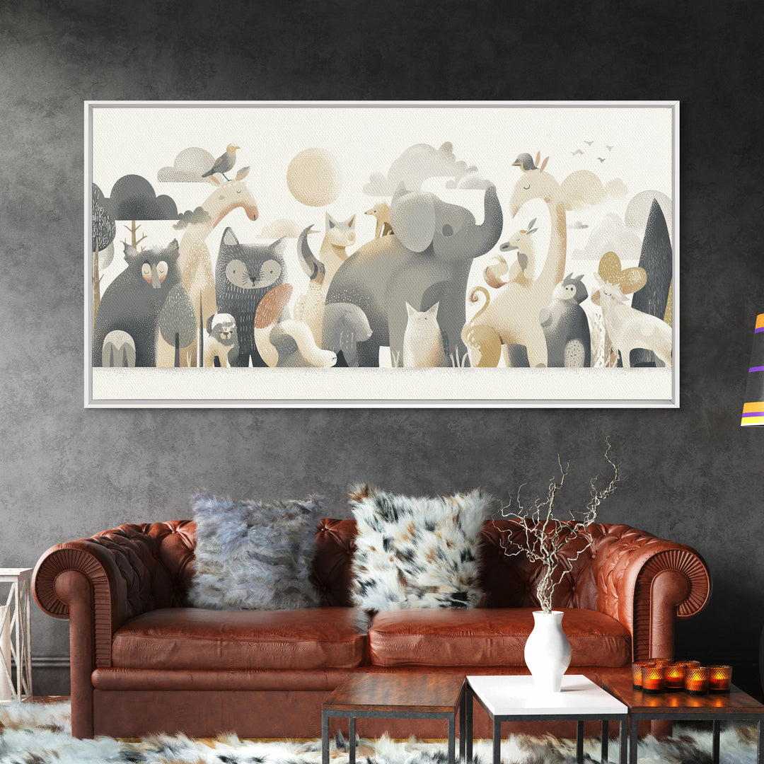Woodland Animal Parade Framed Canvas Print, Nursery Decor, Wall Decor, Nursery, Woodland Nursery Decor, Nursery Prints, NDE-2x1-46