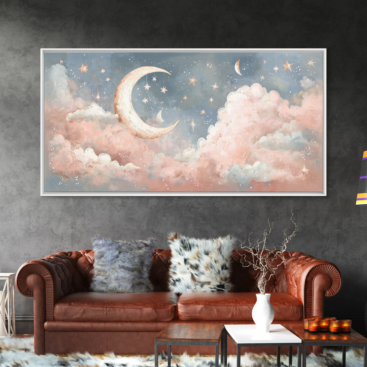 Moon Phase Mobile Canvas Print, Nursery Decor, Wall, Oil Painting, Nursery, Nursery Wall Decals, Woodland Nursery, NDE-2x1-47