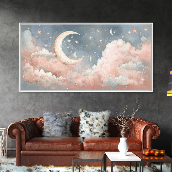 Moon Phase Mobile Canvas Print, Nursery Decor, Wall, Oil Painting, Nursery, Nursery Wall Decals, Woodland Nursery, NDE-2x1-47