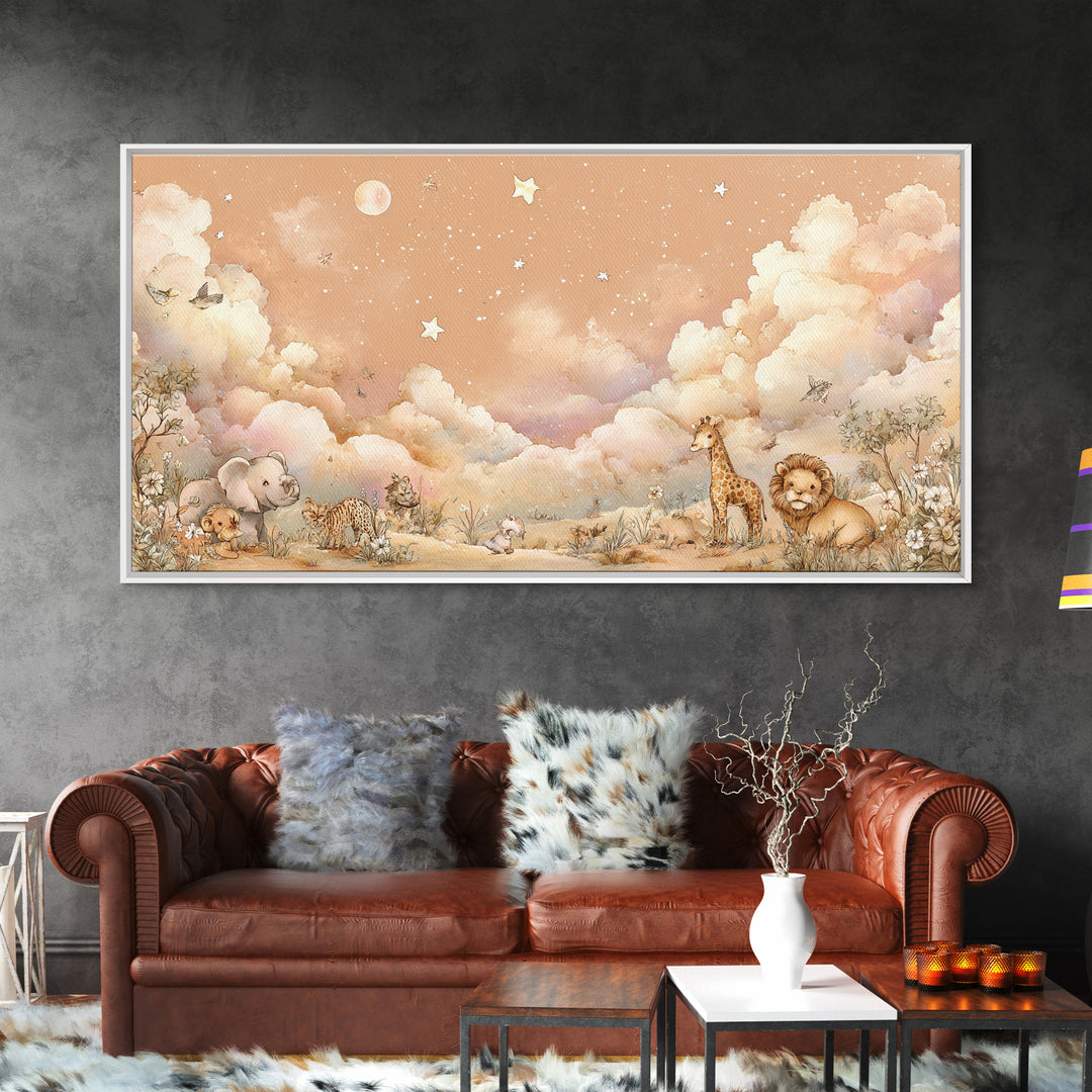 Cute Safari Animals Canvas Print, Nursery Decor, Printable Wall Art, Fine Art, Nursery, Nursery Prints, Playroom Decor, NDE-2x1-48