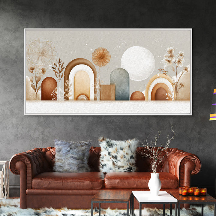 Neutral Boho Sun and Arch Shapes Framed Canvas Print, Nursery Decor, Nursery Prints, Fine Art, Nursery, Nursery Wall Decal, NDE-2x1-55