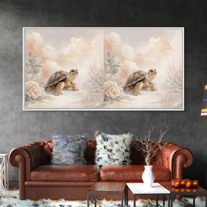 Tiny Turtle with Sea Plants Canvas Print, Nursery Decor, Floral Wall Art, Fine Art, Nursery, Gallery Decor, Neutral Decor, NDE-2x1-63