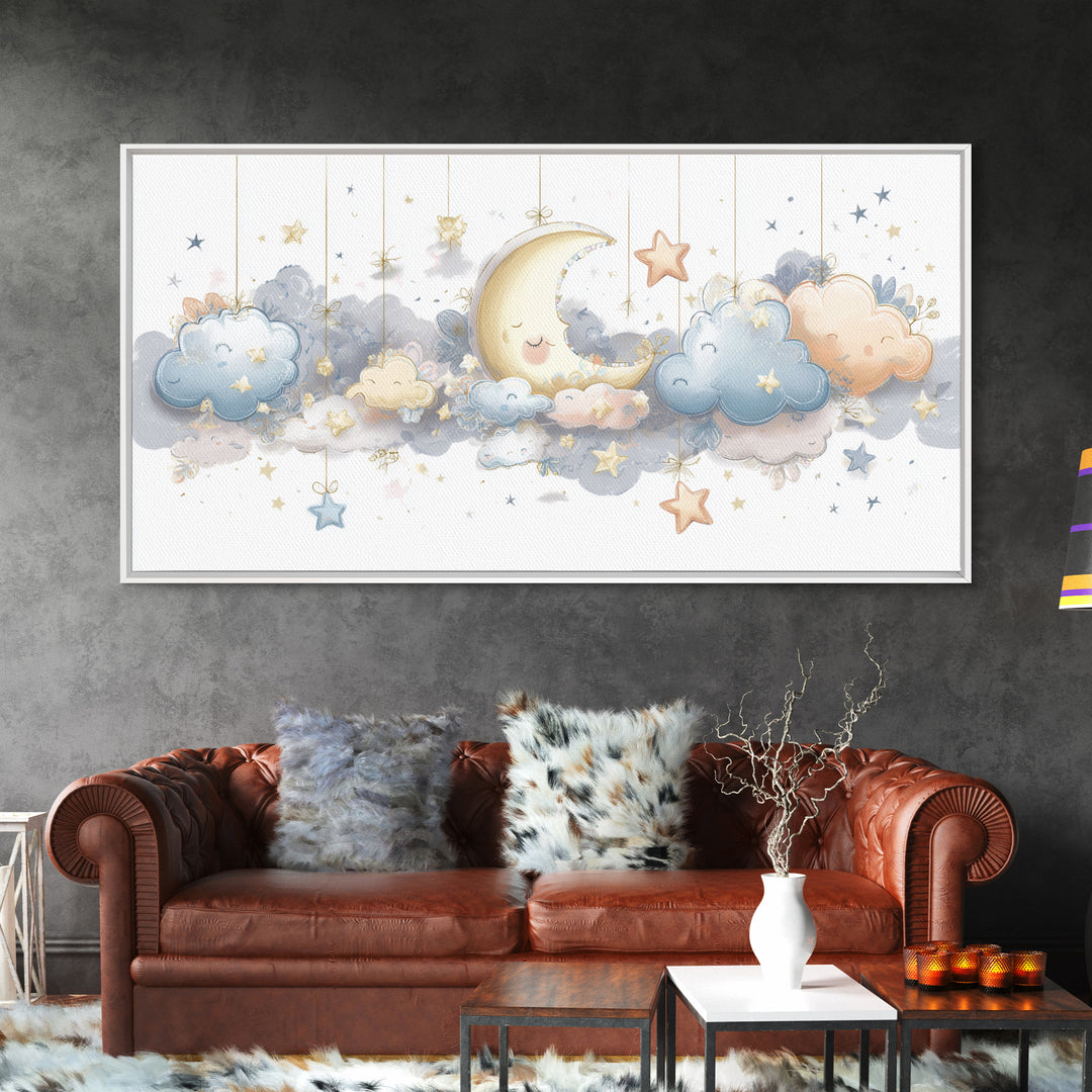 Moon Phase Mobile Canvas Print, Nursery Decor, Kids Wall Art, Abstract Art, Nursery, Room Decor, Textured Painting, NDE-2x1-71