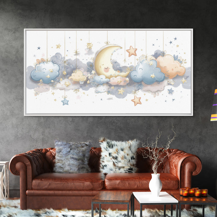Moon Phase Mobile Canvas Print, Nursery Decor, Kids Wall Art, Abstract Art, Nursery, Room Decor, Textured Painting, NDE-2x1-71