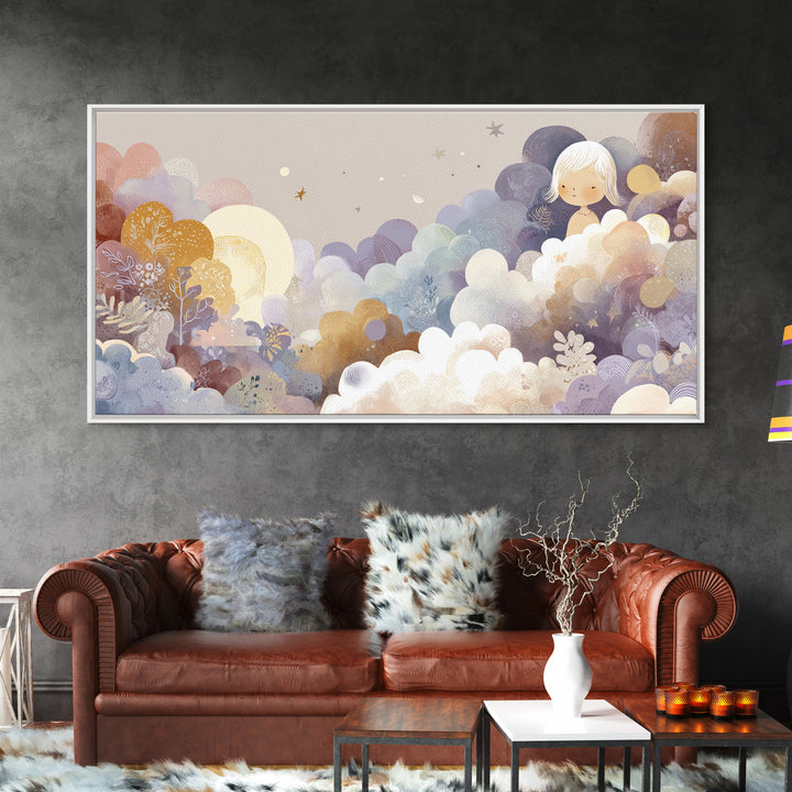 Pastel Rainbow with Soft Cloud Shapes Canvas Print, Nursery Decor, Floral Wall Art, Abstract Art, Nursery, Gallery Decor, NDE-2x1-93