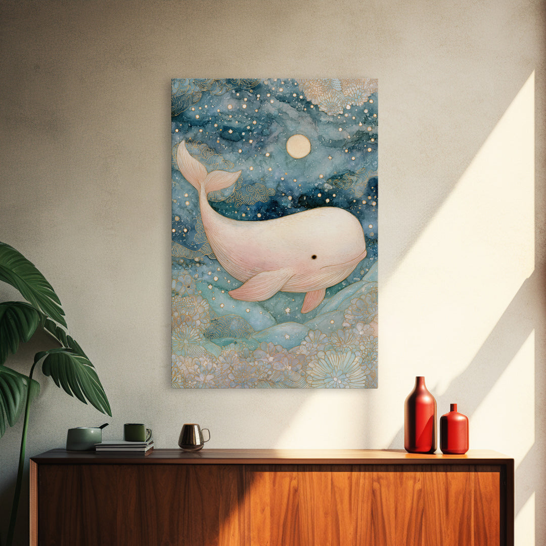 Baby Whale Swimming Through Stars Canvas Print, Nursery Decor, Gallery Decor, Fine Art, Nursery, Wall Art, Home Decor, NDE-2x3-16
