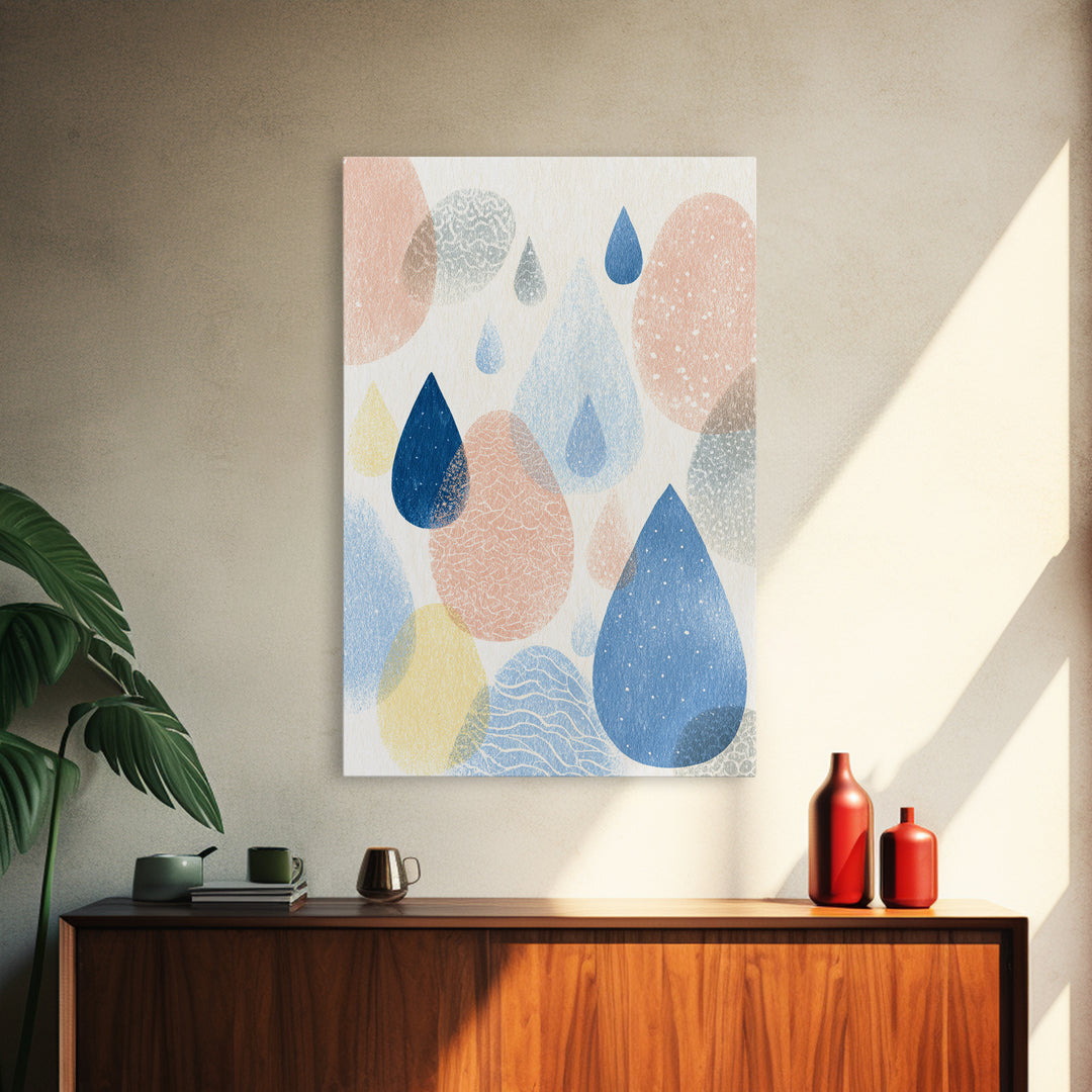 Cloud Rainbow and Raindrop Composition Framed Canvas Print, Nursery Decor, Wall Light, Fine Art, Nursery, Statement Artwork, NDE-2x3-28