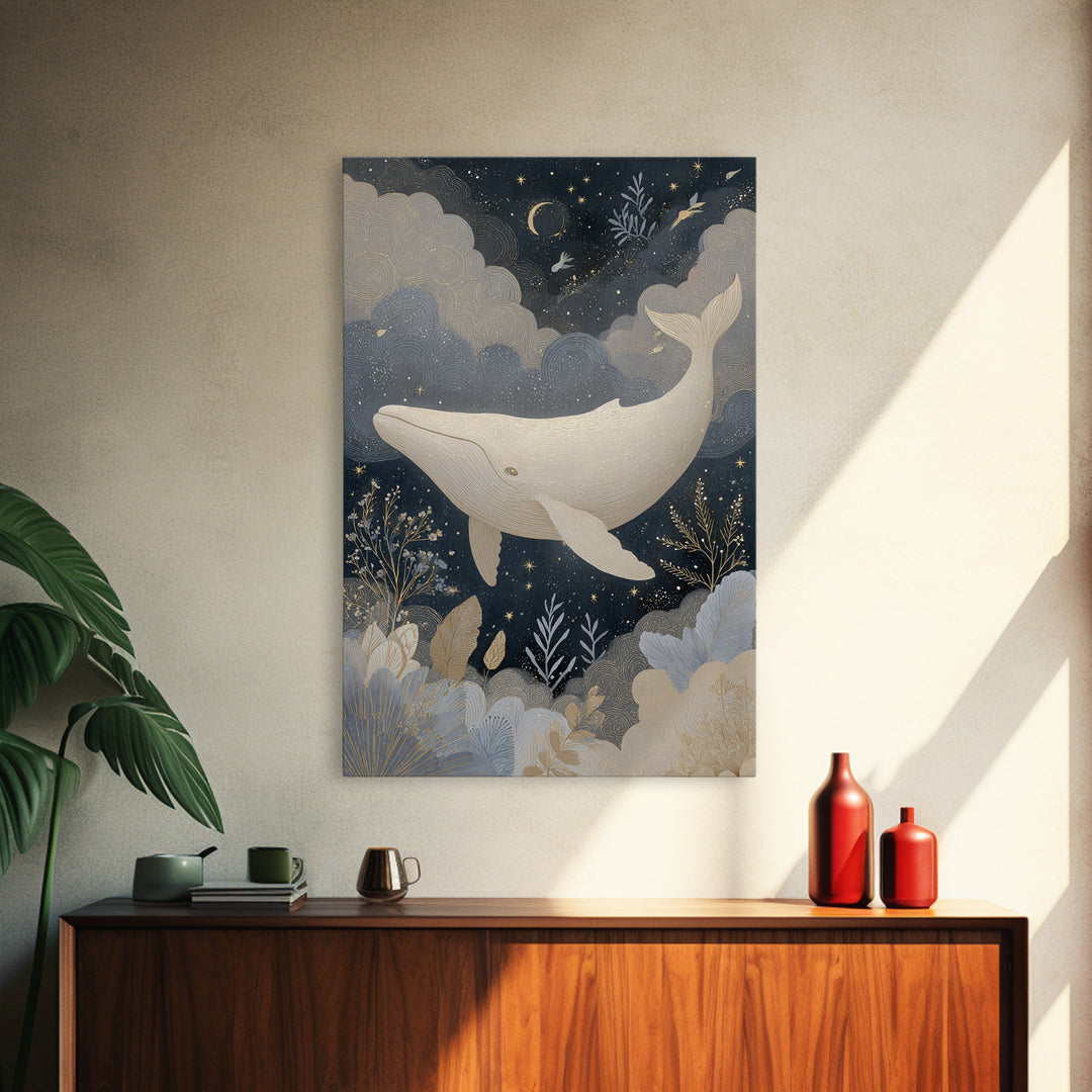 Baby Whale Swimming Through Stars Canvas Print, Nursery Decor, Contemporary Art, Nursery, Wall Decals, Nursery Wall Decor, NDE-2x3-40