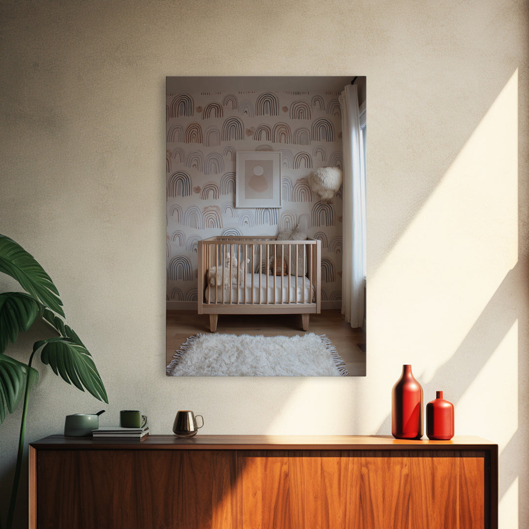 Neutral Boho Sun and Arch Shapes Framed Canvas Print, Nursery Decor, Nursery, Abstract Art, Nursery, Baby Girl Nursery Decor, NDE-2x3-43