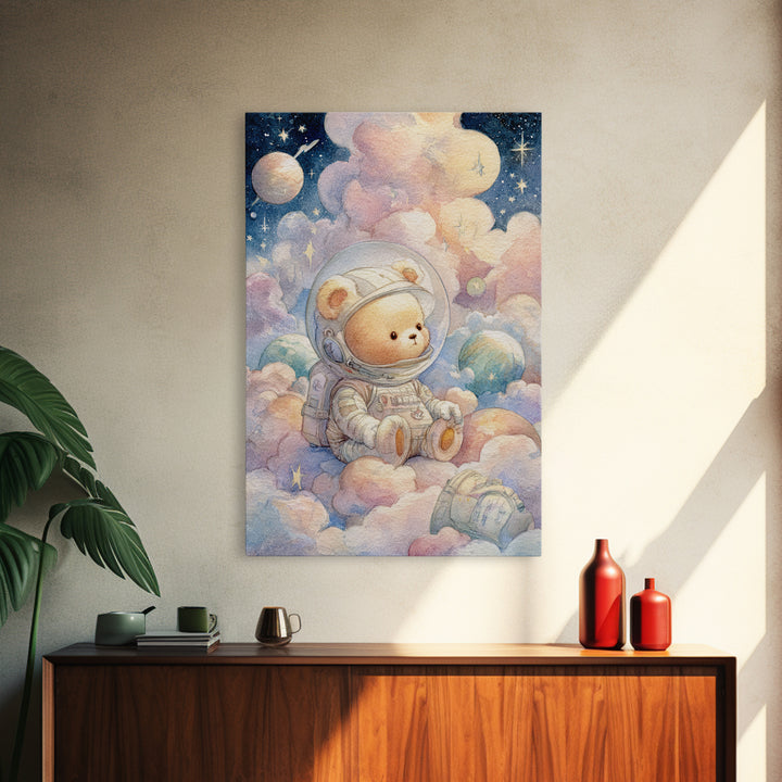 Little Astronaut Bear Framed Canvas Print, Nursery Decor, Wall Decals, Abstract Art, Nursery, Girl Nursery Decor, NDE-2x3-47