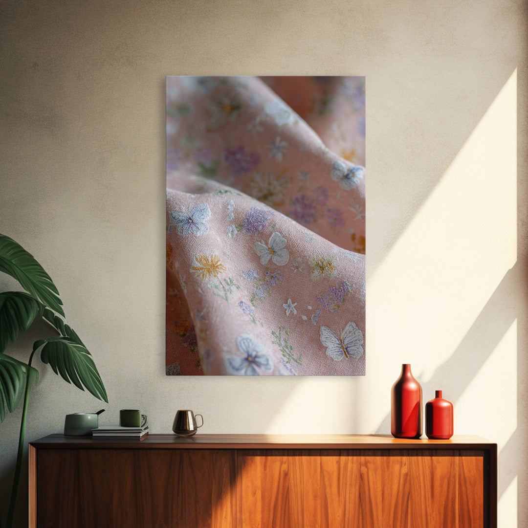 Pastel Butterfly and Wildflower Pattern Framed Canvas Print, Nursery Decor, Home Decor, Fine Art, Nursery, Nursery Art, NDE-2x3-48
