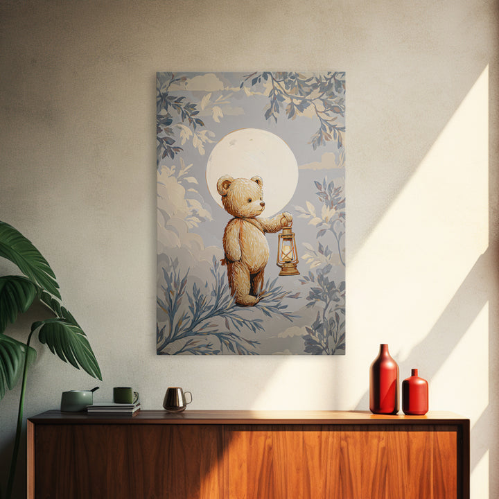 Storybook Bear with Little Lantern Canvas Print, Nursery Decor, Playroom Decor, Fine Art, Nursery, Boy Nursery Decor, NDE-2x3-65