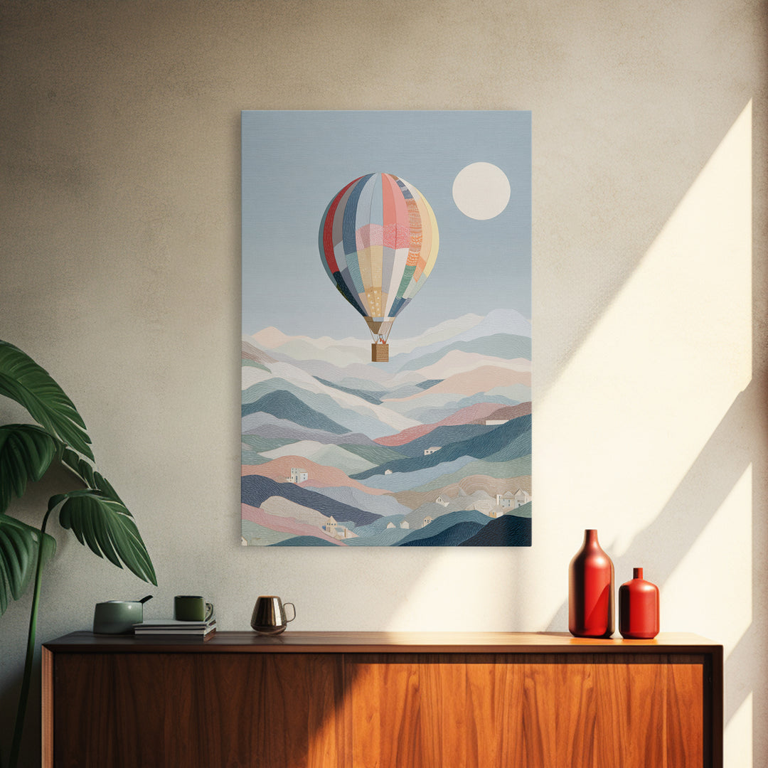 Hot Air Balloon Drifting Framed Canvas Print, Nursery Decor, Playroom Decor, Nursery, Boy Nursery Decor, Gallery Decor, NDE-2x3-68