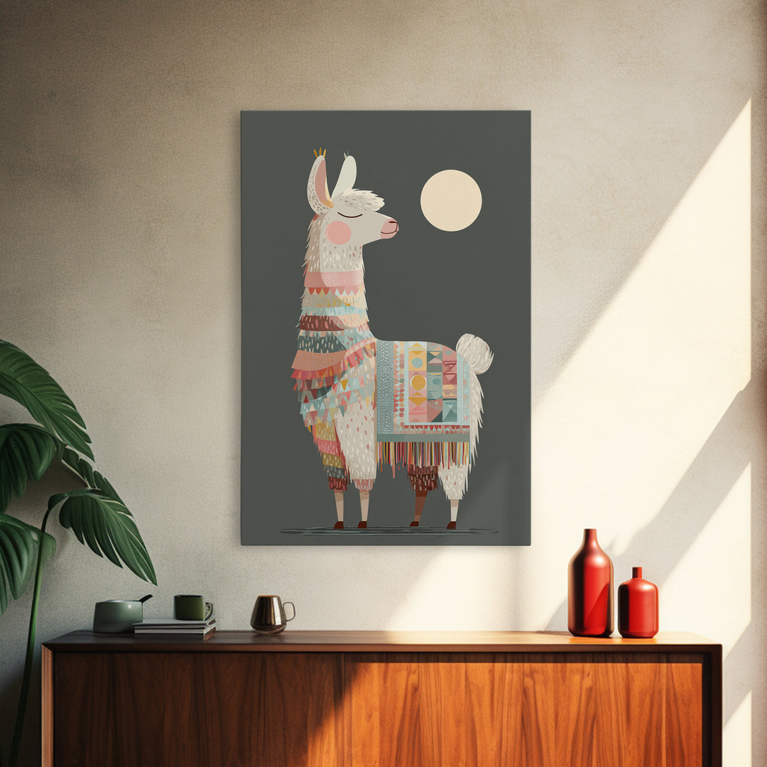 Cute Llama with Blanket Pattern Canvas Print, Nursery Decor, Safari Nursery Decor, Nursery, Modern Decor, Fine Art Print, NDE-2x3-77