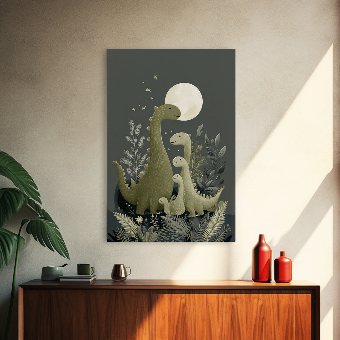 Gentle Dinosaur Family Framed Canvas Print, Nursery Decor, Nursery Wall Decals, Fine Art, Nursery, Textured Painting, NDE-2x3-87