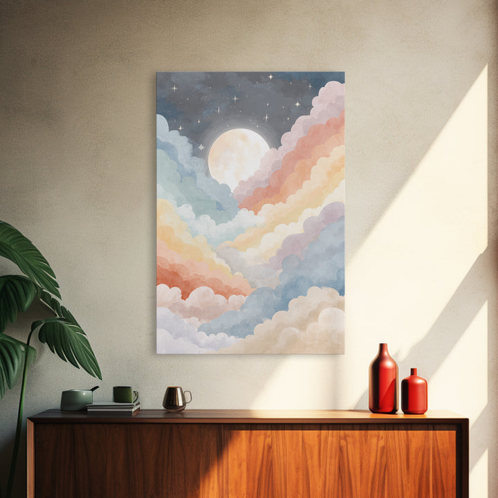 Pastel Rainbow with Soft Cloud Shapes Canvas Print, Nursery Decor, Wall Decal, Abstract Art, Nursery, Wall Light, NDE-2x3-9