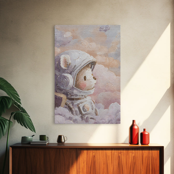 Little Astronaut Bear Canvas Print, Nursery Decor, Nursery Wall Decal, Oil Painting, Nursery, Minimalist Decor, NDE-2x3-95