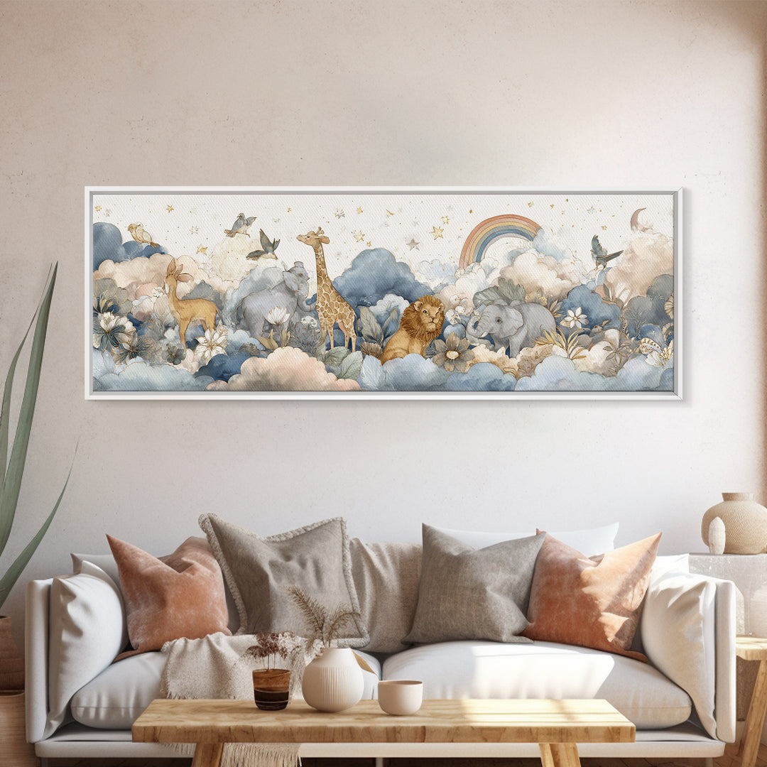 Woodland Animal Parade Framed Canvas Print, Nursery Decor, Nursery Art, Fine Art, Nursery, Kids Wall Art, Nursery Wall Decals, NDE-3x1-18